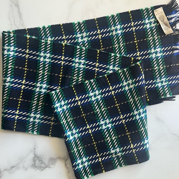 AUTHENTIC Burberry Merino Wool Navy Multicolor Vintage Check Scarf - Picture 3 of 8